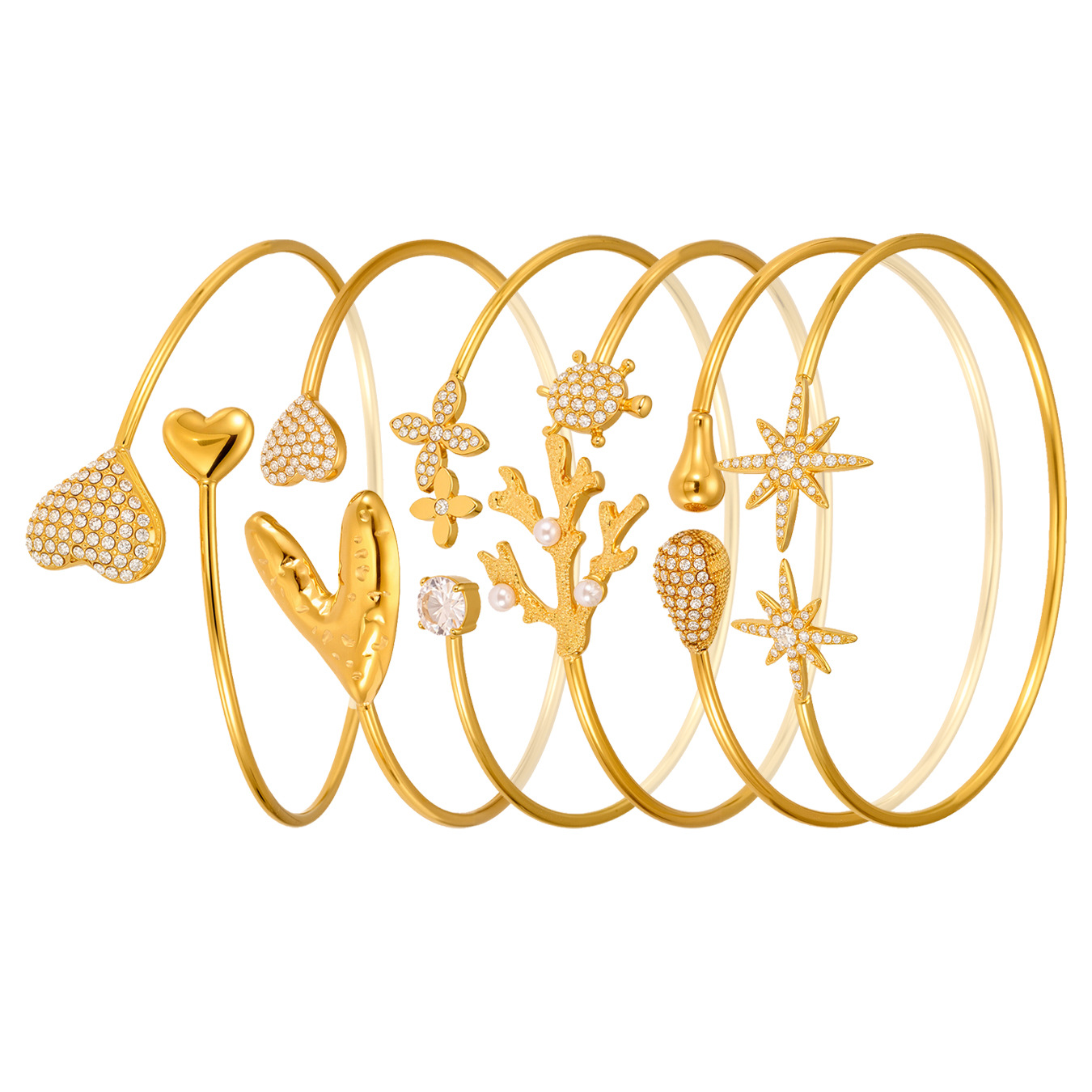 1 Piece Vacation Coral Stainless Steel Gold Color Women's Bangles h5 Picture8