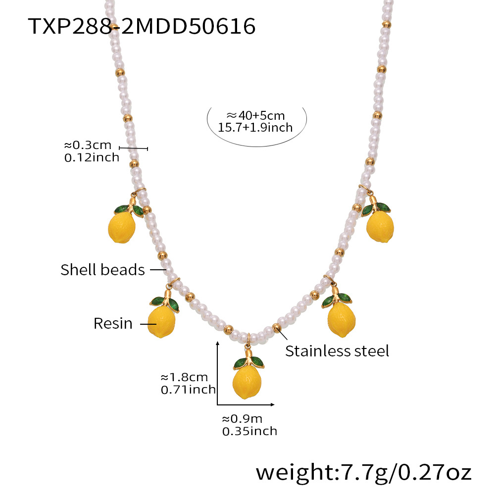 TXP288-2 lemon pearl beaded necklace 40+5cm Picture2