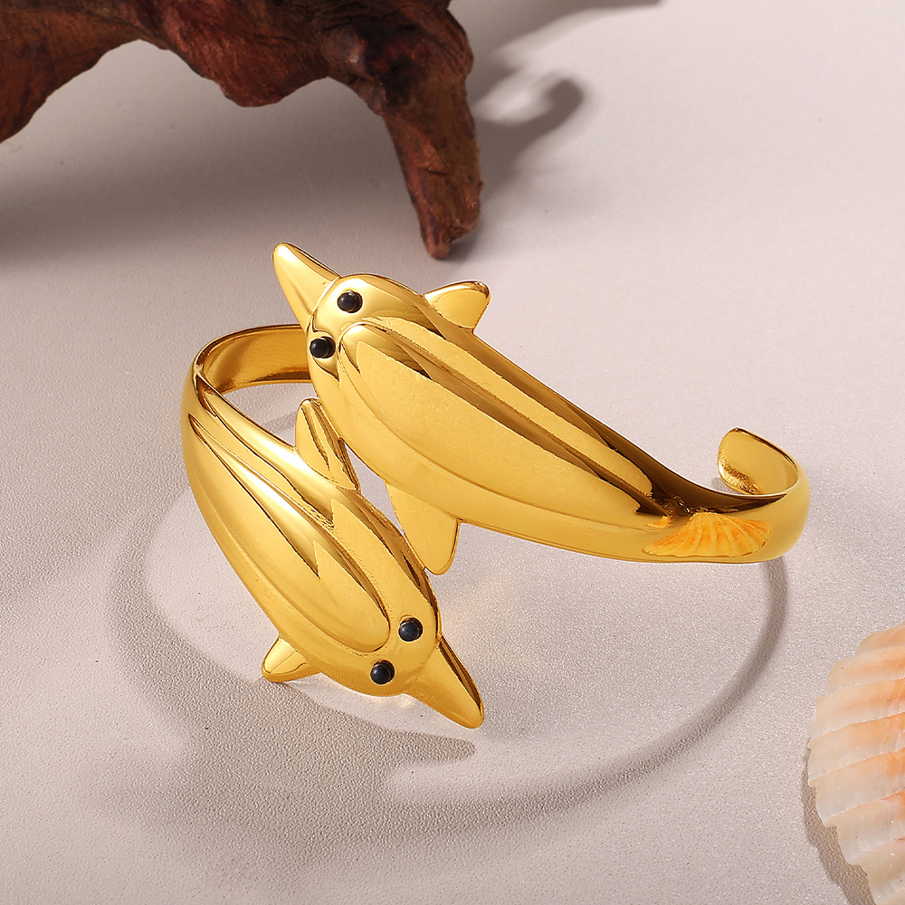 Bracciale rigido color oro a forma di pesce in acciaio inossidabile da 1 pezzo h5 Immagine3