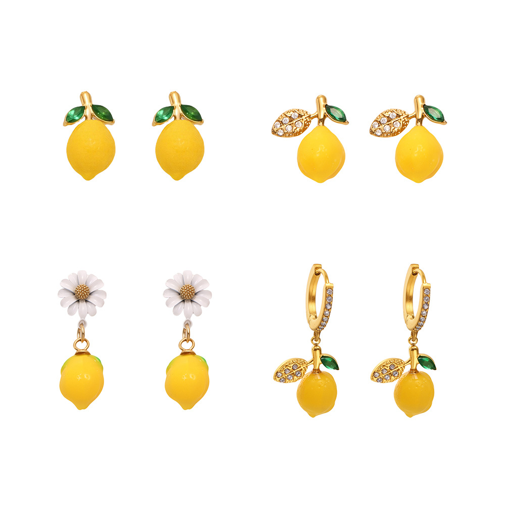 1 Pair Natural Lemon Stainless Steel Gold Color Women's Drop Earrings Picture9