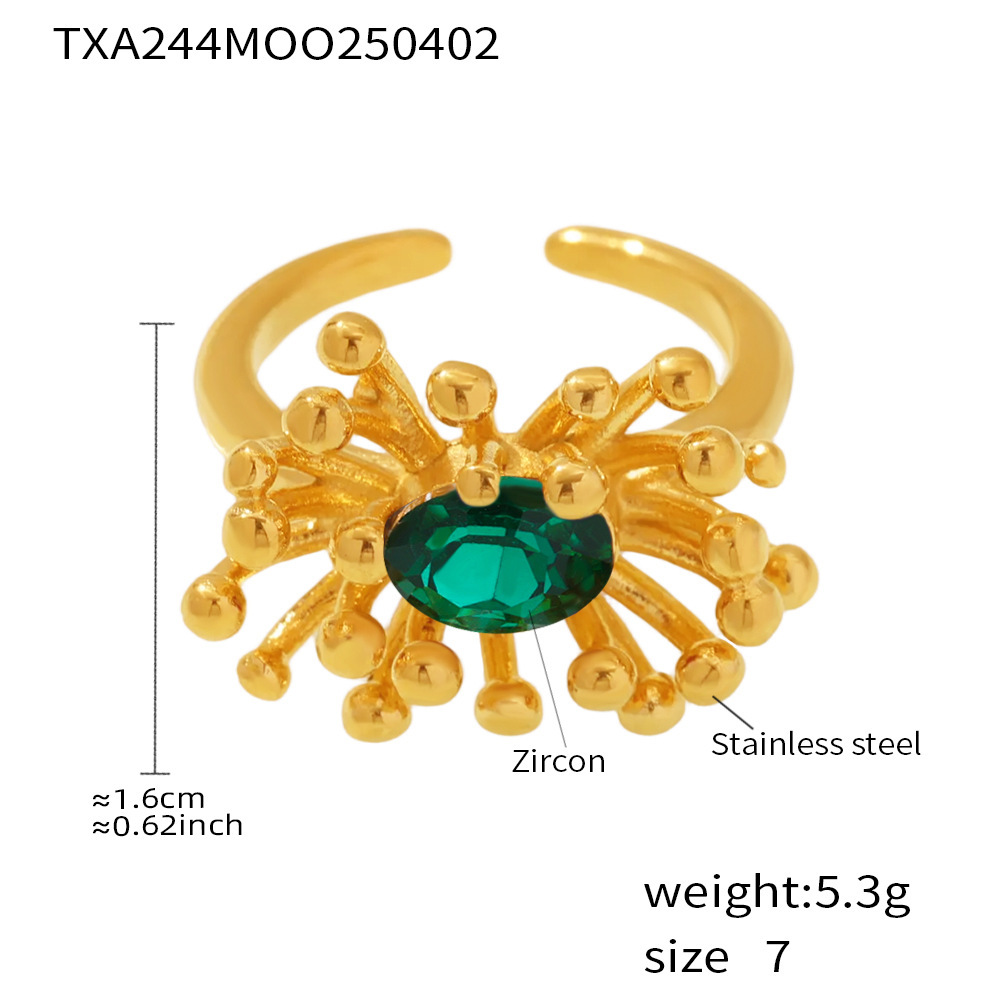 TXA244-Green zircon stamen ring-size 7 