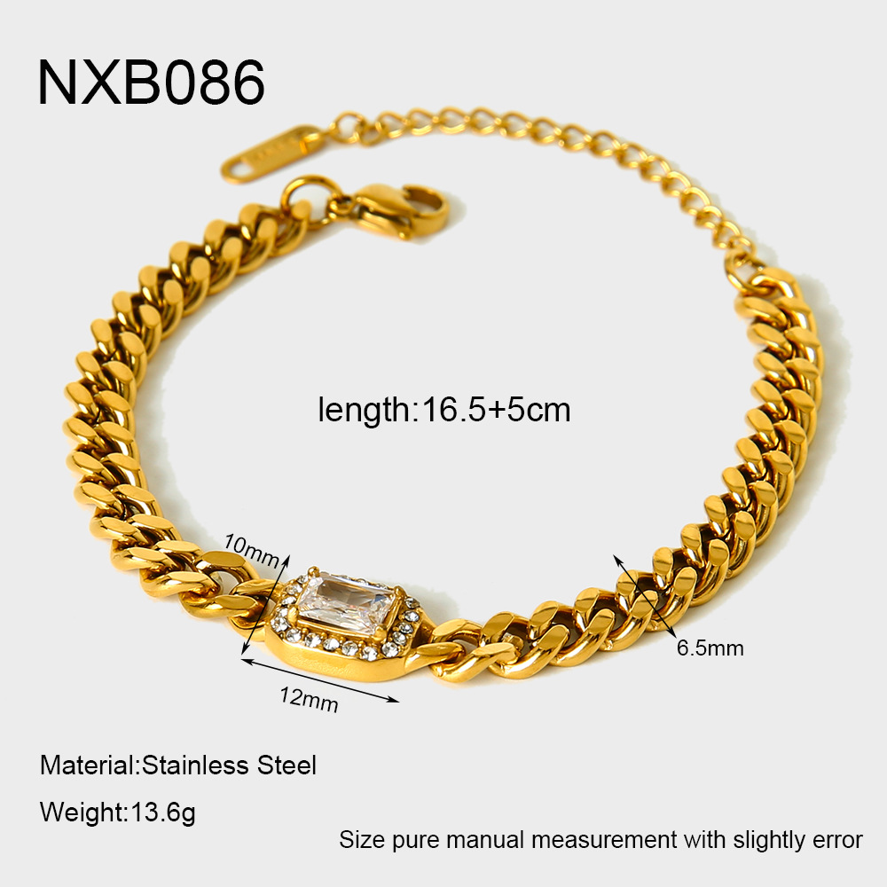 1 Piece Luxurious Classic Chain Rectangle Stainless Steel  Zircon Women's Chain Bracelets h5 