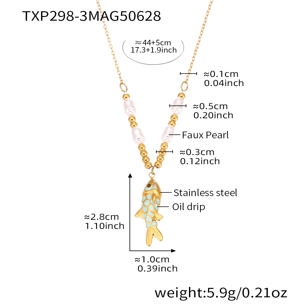 TXP298-3 Blue Fish Pendant Pearl Necklace 44+5cm Picture3