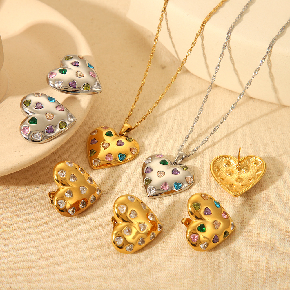 1 Piece Romantic Sweet Heart Stainless Steel Zircon Women's Jewelry Sets h5 Picture3