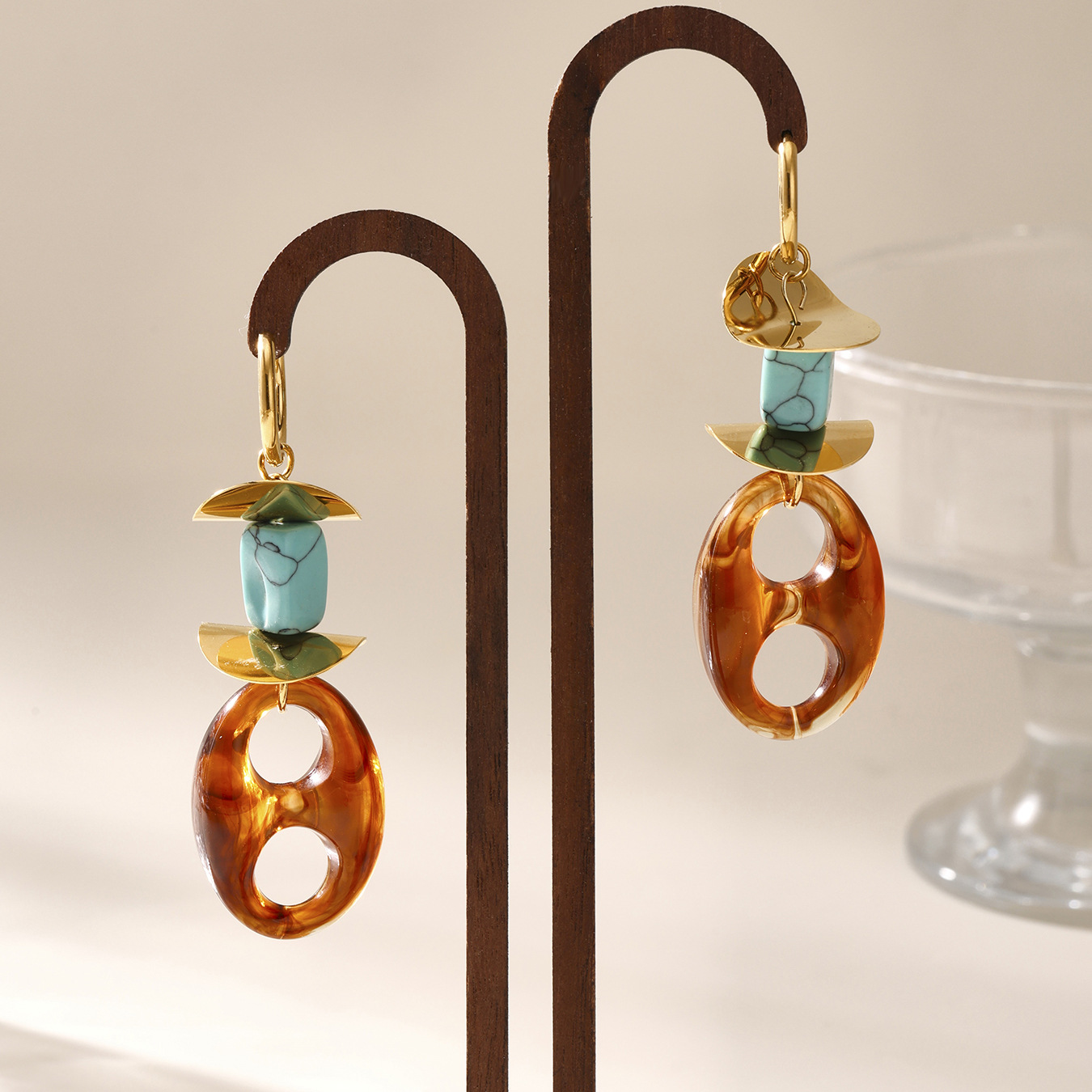 1 Pair Retro Irregular Oval Shape Stainless Steel Gold Color Women's Drop Earrings Picture5