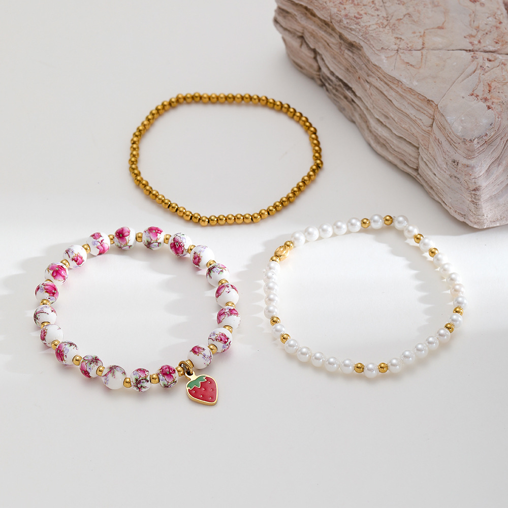 1 Piece Luxurious Series Retro Flower Ceramics  Gold Color  Women's Beaded Bracelets Picture4