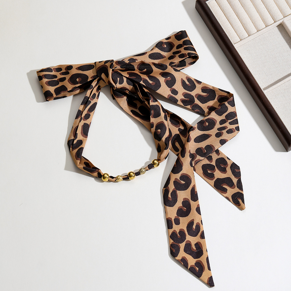 1 Piece Leopard DIY Print Fabric Stainless Steel Women's Long Necklaces 2