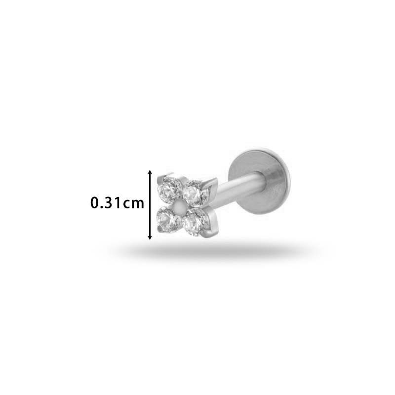 1 pieza de pendientes de perforación con flor diaria de aleación de titanio y circonita de color dorado para mujer Imagen2