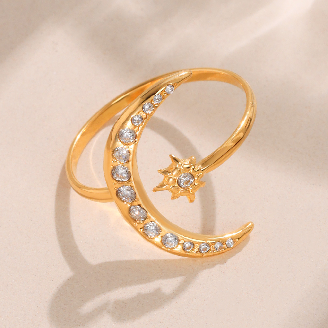 1 Piece Shinning Series Moon Stainless Steel Gold Color Statement Rings h5 Picture5