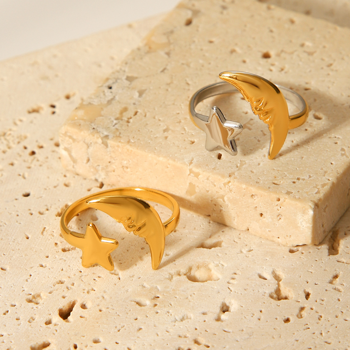 1 Piece Simple Series Daily Moon Stainless Steel Waterproof Gold Color Statement Rings h5Picture5