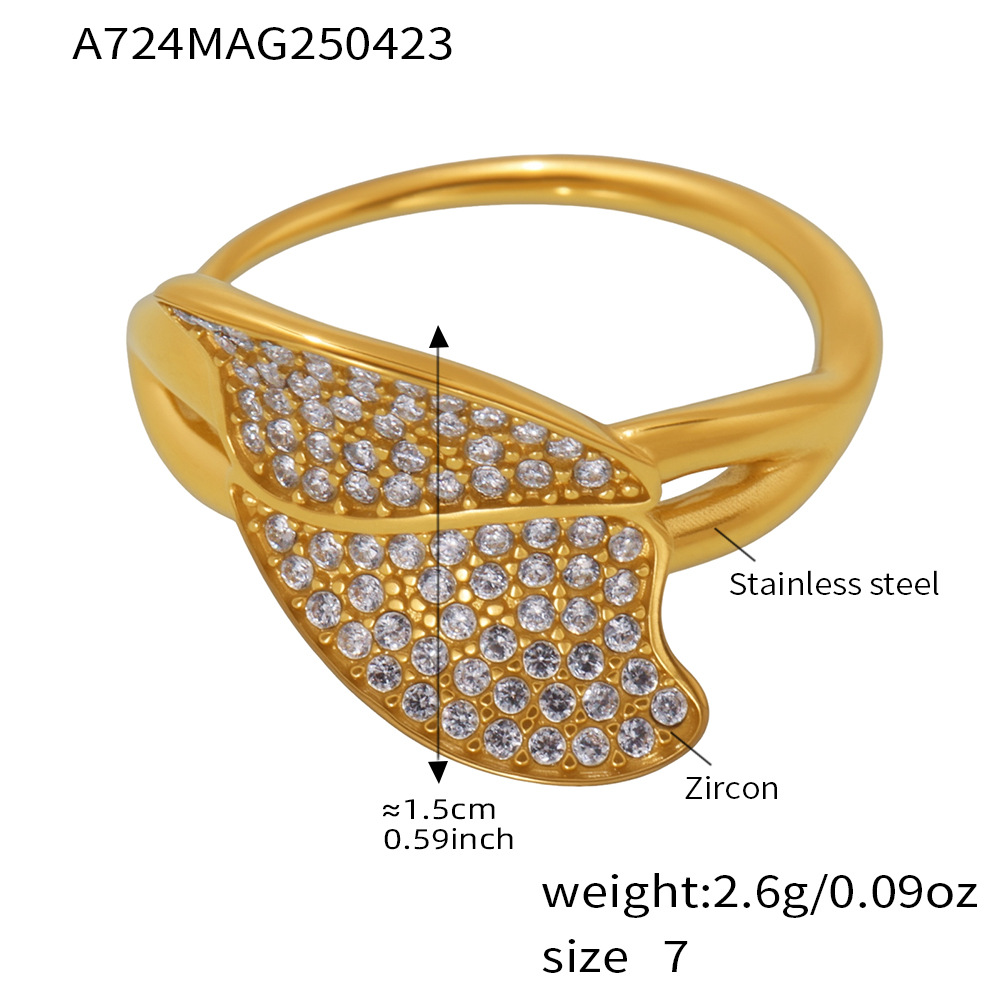 A724-Gold 5A Zircon Leaf Open Ring/No.7 Picture3