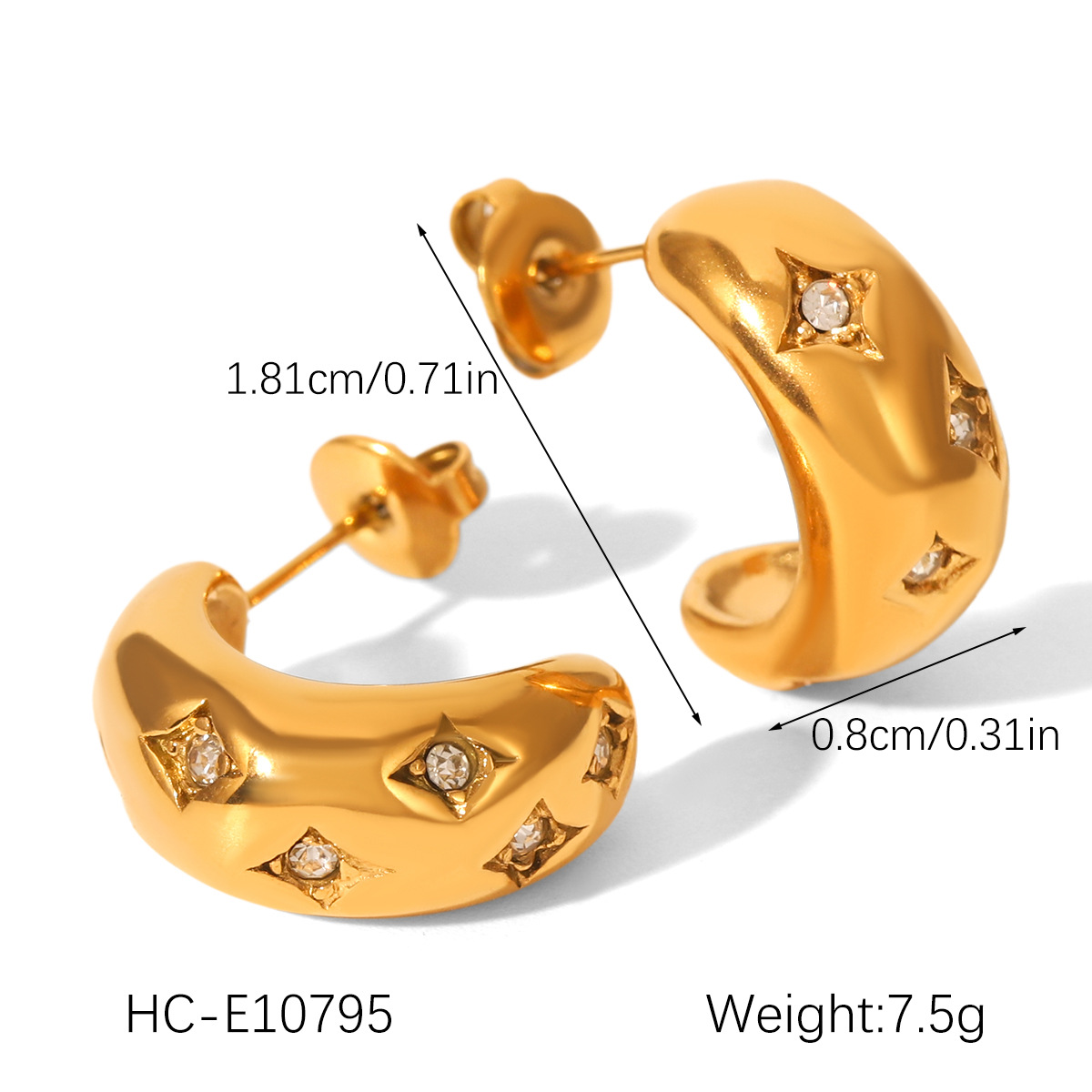1 Pair Irregular Shape Stainless Steel Gold Color Zircon Women's Stud Earrings h5 Picture2