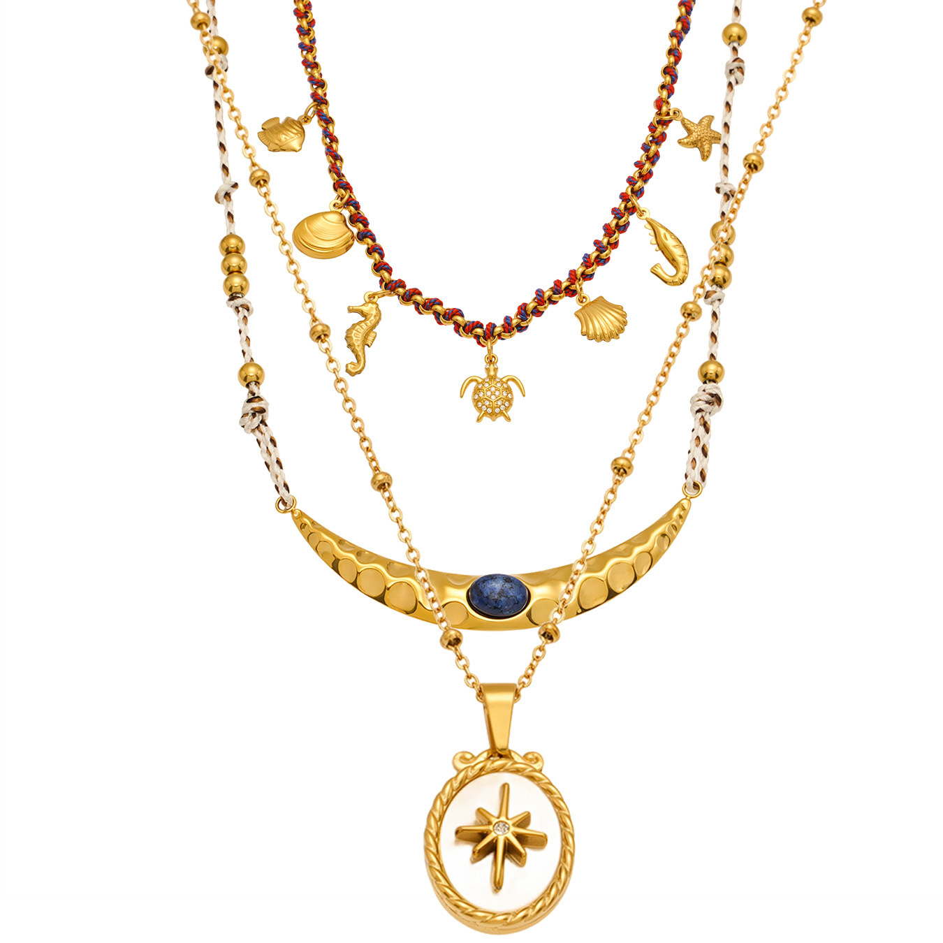 Collana con ciondolo da donna in pietra naturale color oro, 1 pezzo, in acciaio inossidabile chic Immagine9