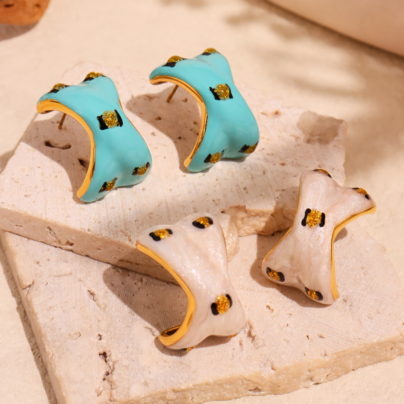1 Pair Colorful Irregular Shape Stainless Steel Gold Color Women's Stud Earrings Picture2