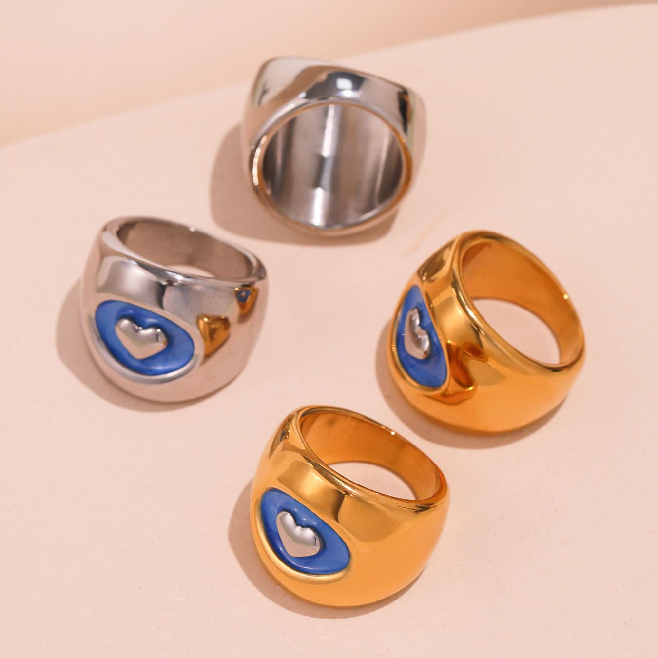 1 Piece Classic Heart Stainless Steel Gold Color Statement Rings h5 Picture4