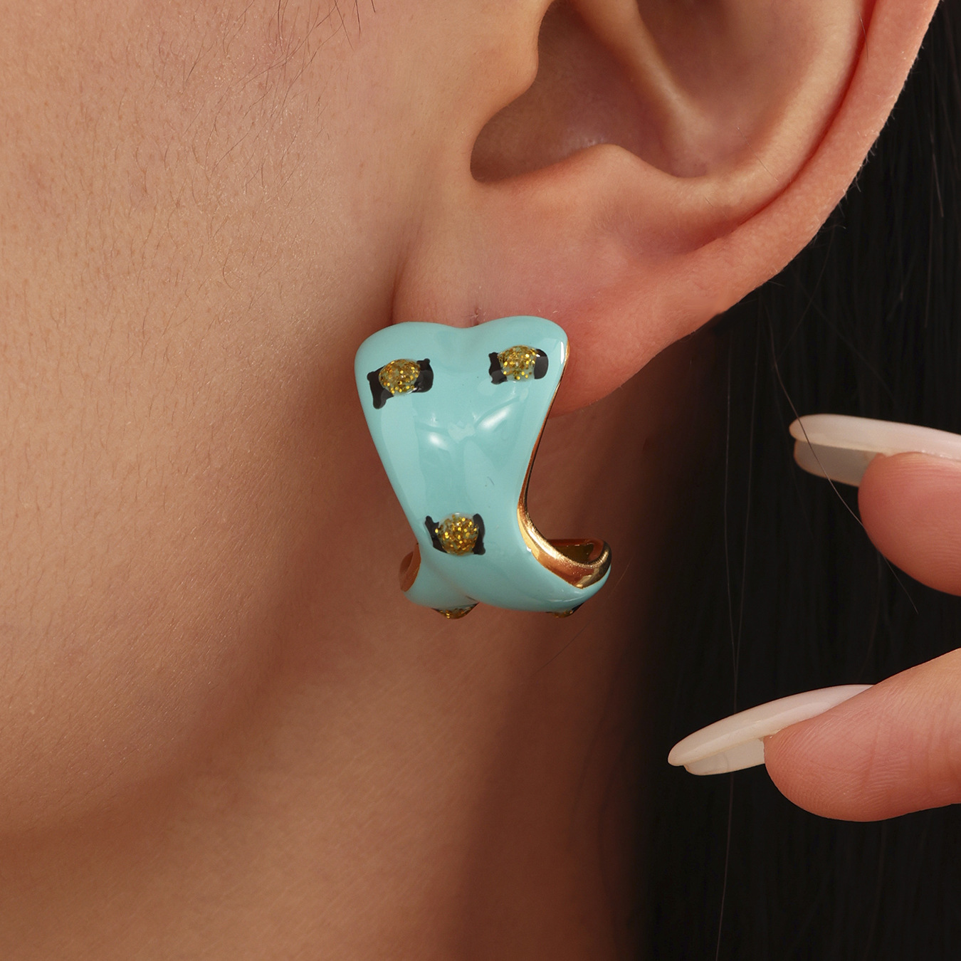 1 Pair Colorful Irregular Shape Stainless Steel Gold Color Women's Stud Earrings Picture3