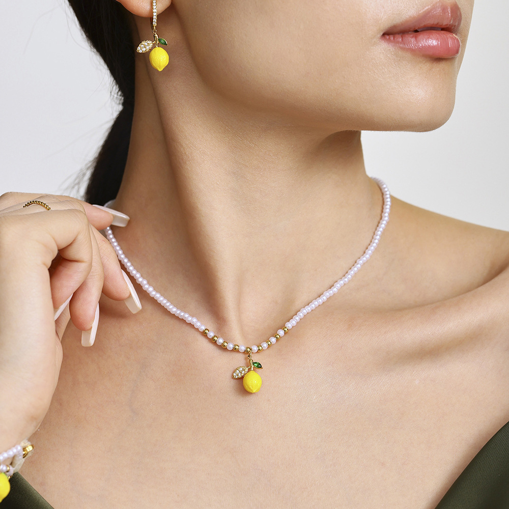 1 Piece Natural Lemon Stainless Steel Gold Color Women's Pendant Necklaces Picture6