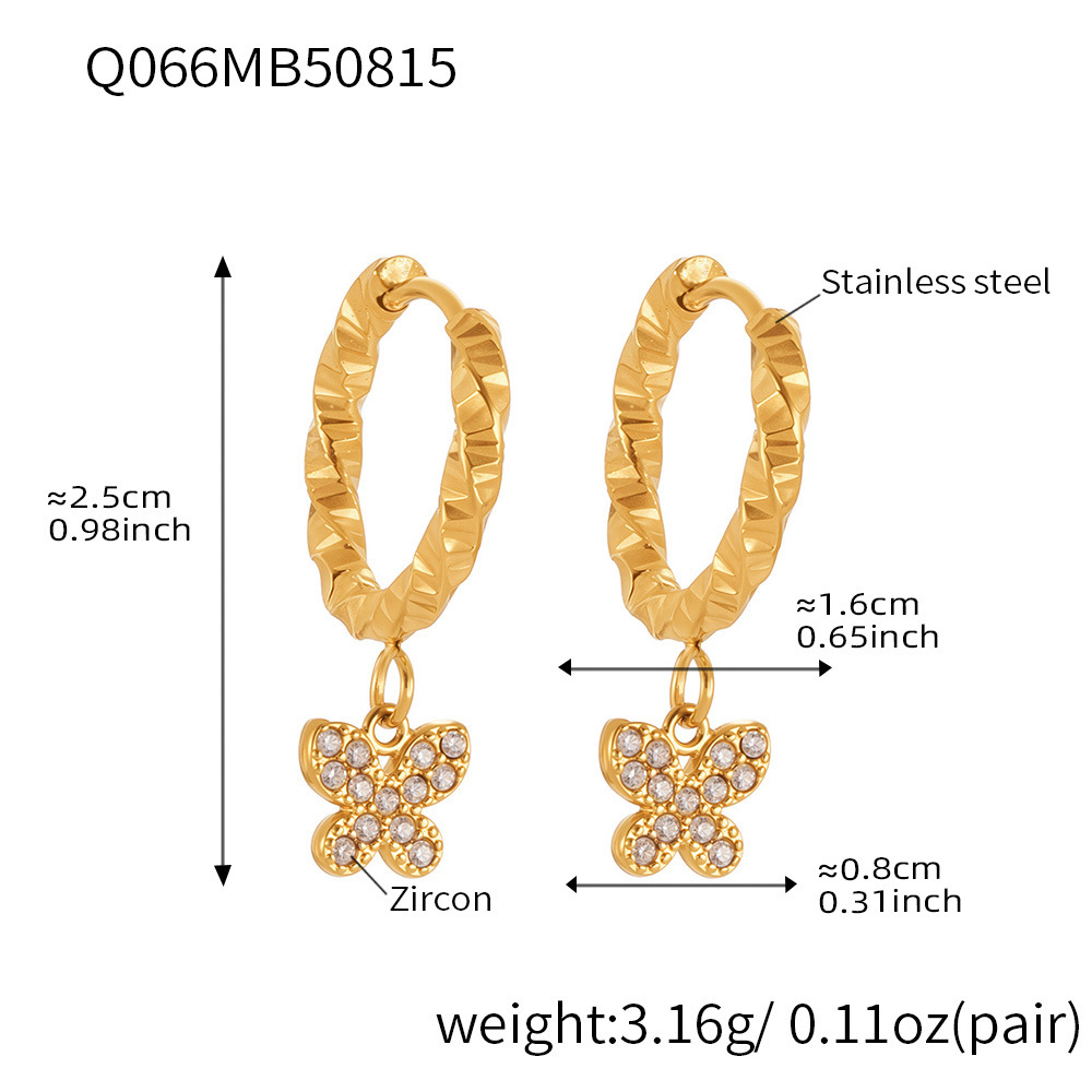 Q066-Golden Butterfly Zircon Earrings Picture5