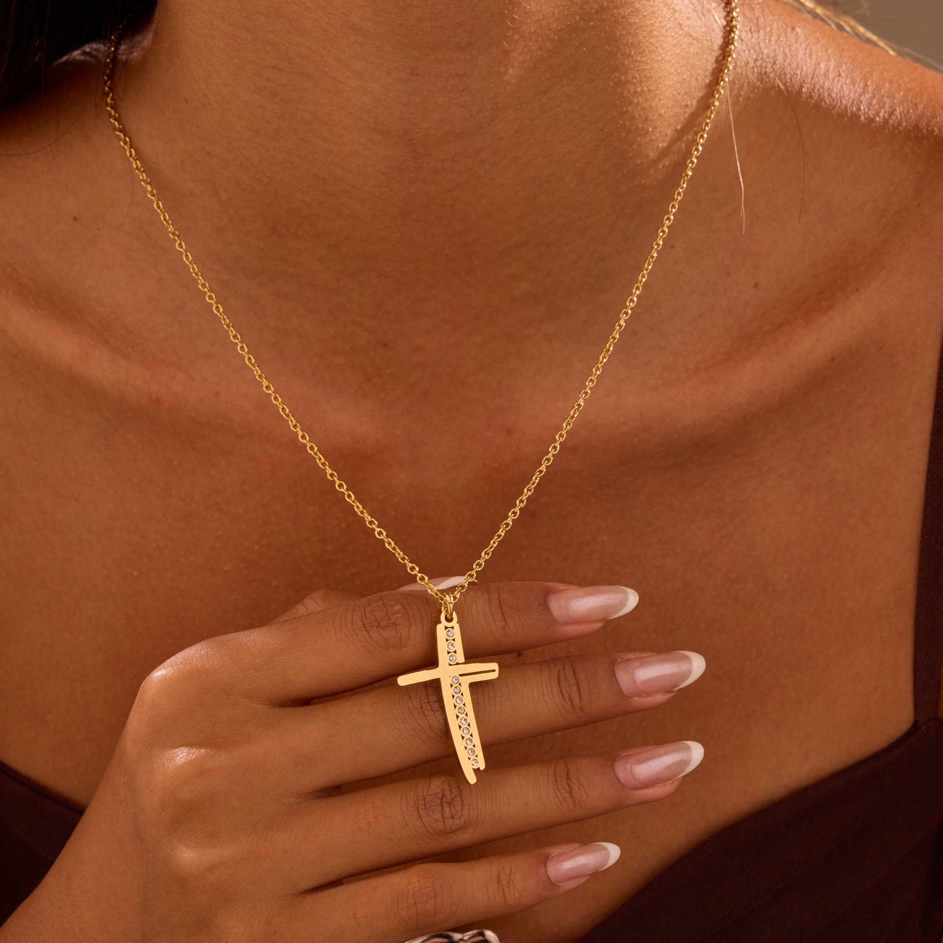 1 Piece Simple Cross Stainless Steel   Women's Pendant Necklaces 2