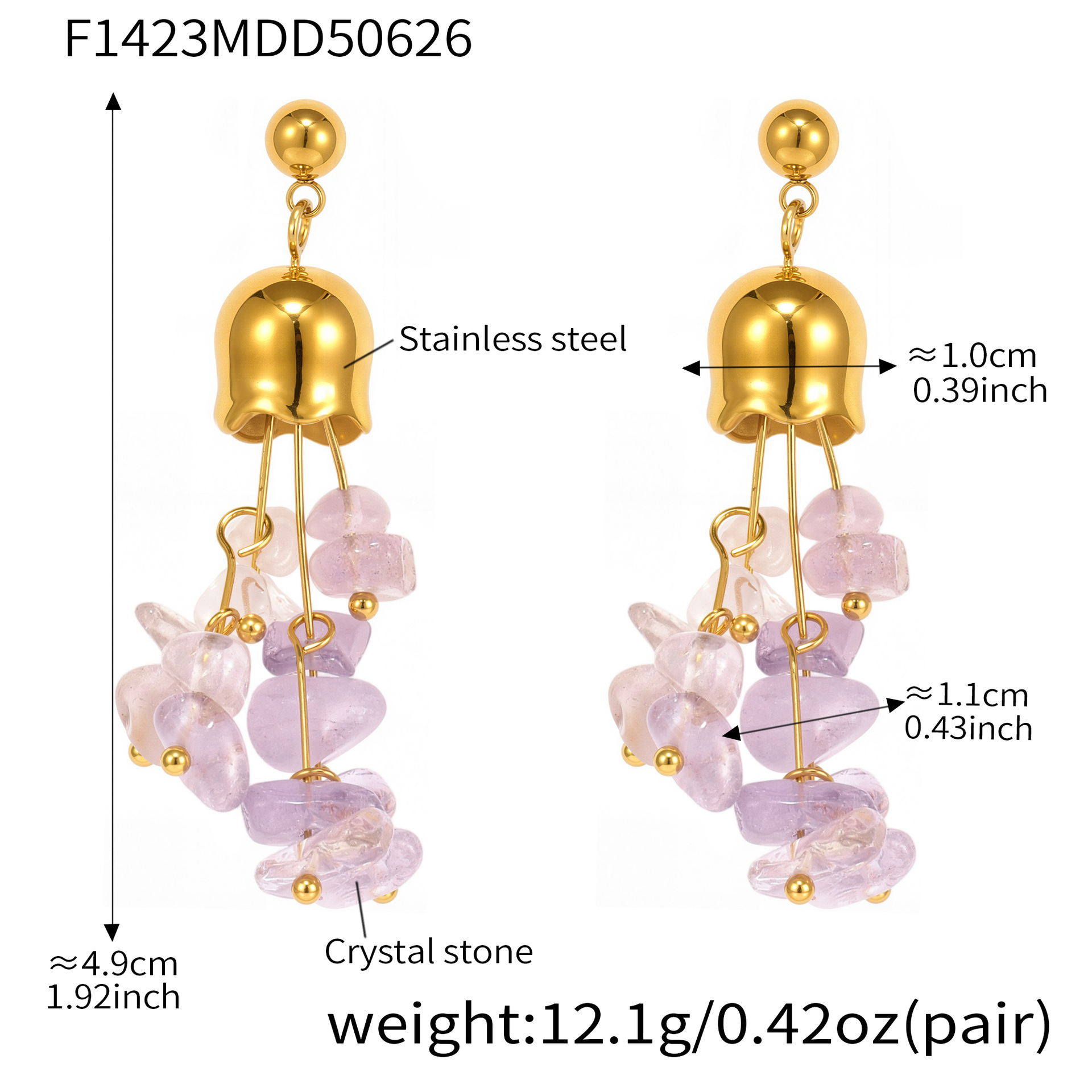 F1423-Natural Amethyst Tassel Earrings Picture2