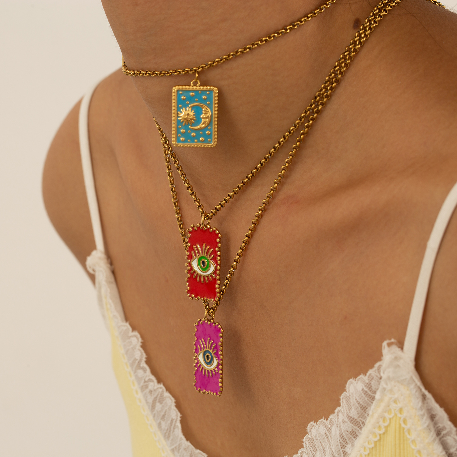 1 Piece Classic Tarot Stainless Steel Gold Color Women's Pendant Necklaces