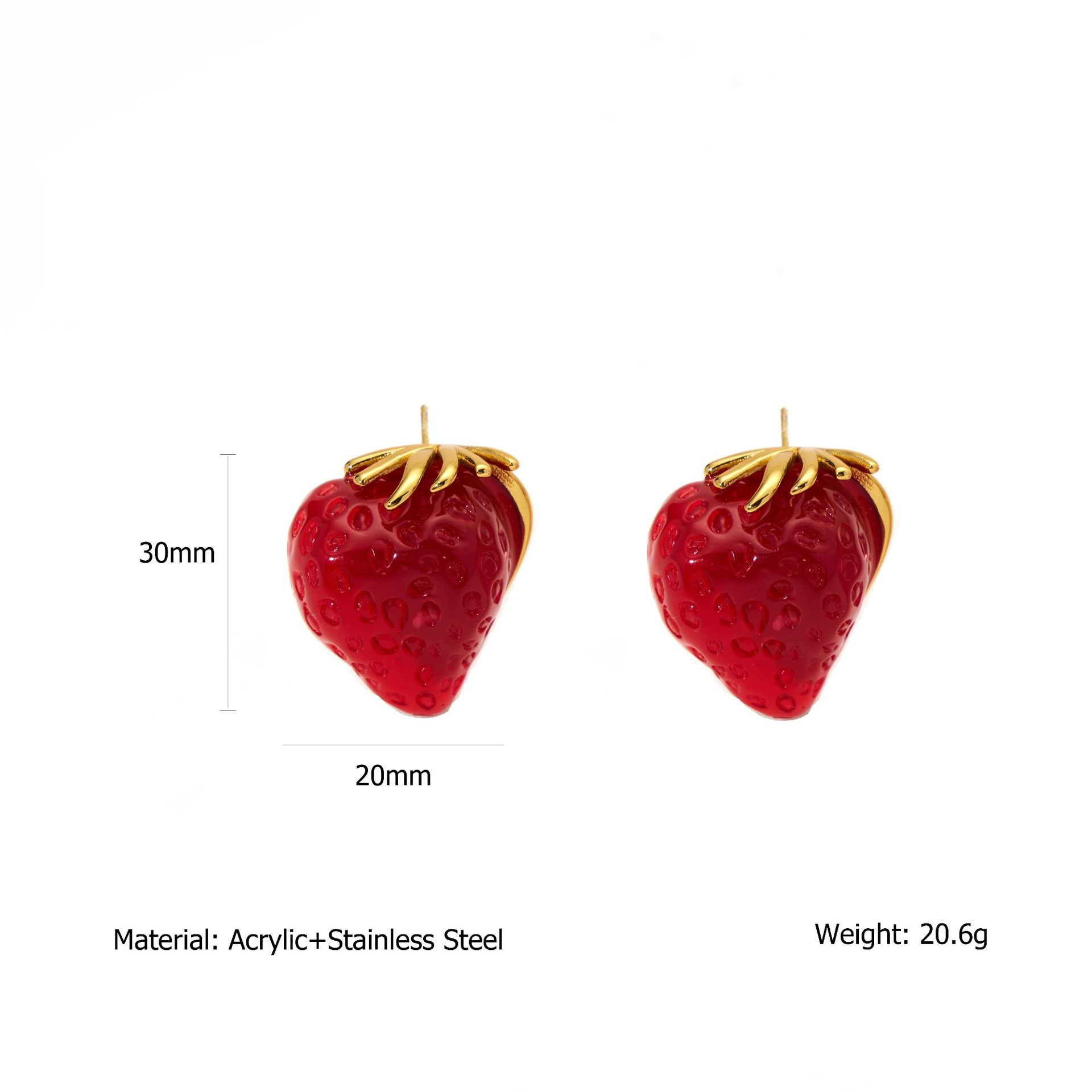 1 Pair Romantic Strawberry Acrylic Gold Color Women's Stud Earrings h5 