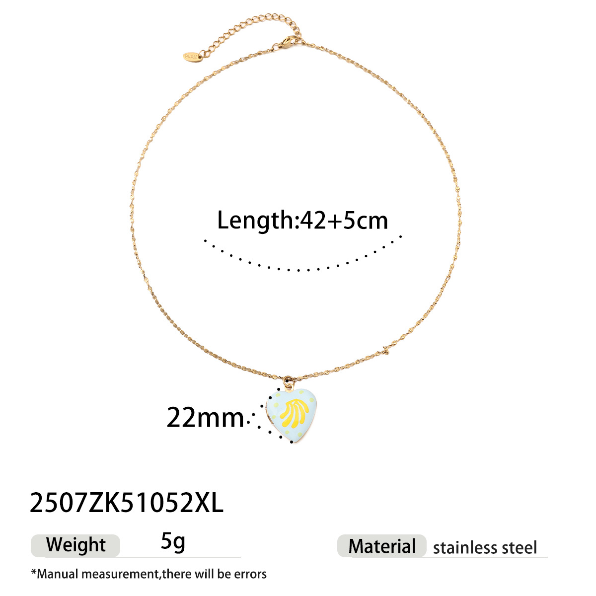 1 Piece Cute Heart Stainless Steel Waterproof Gold Color Pendant Necklace