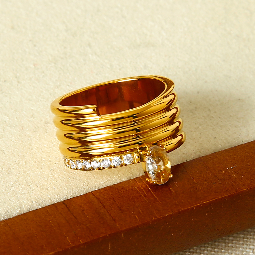 1 Piece Luxurious Multi Layer Stackable Snake Stainless Steel  Zircon Statement Rings Picture3